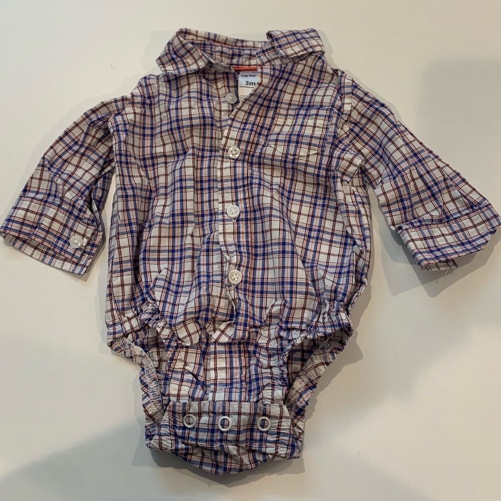6/$20 Carter's Blue and Red Plaid Baby Onesie
